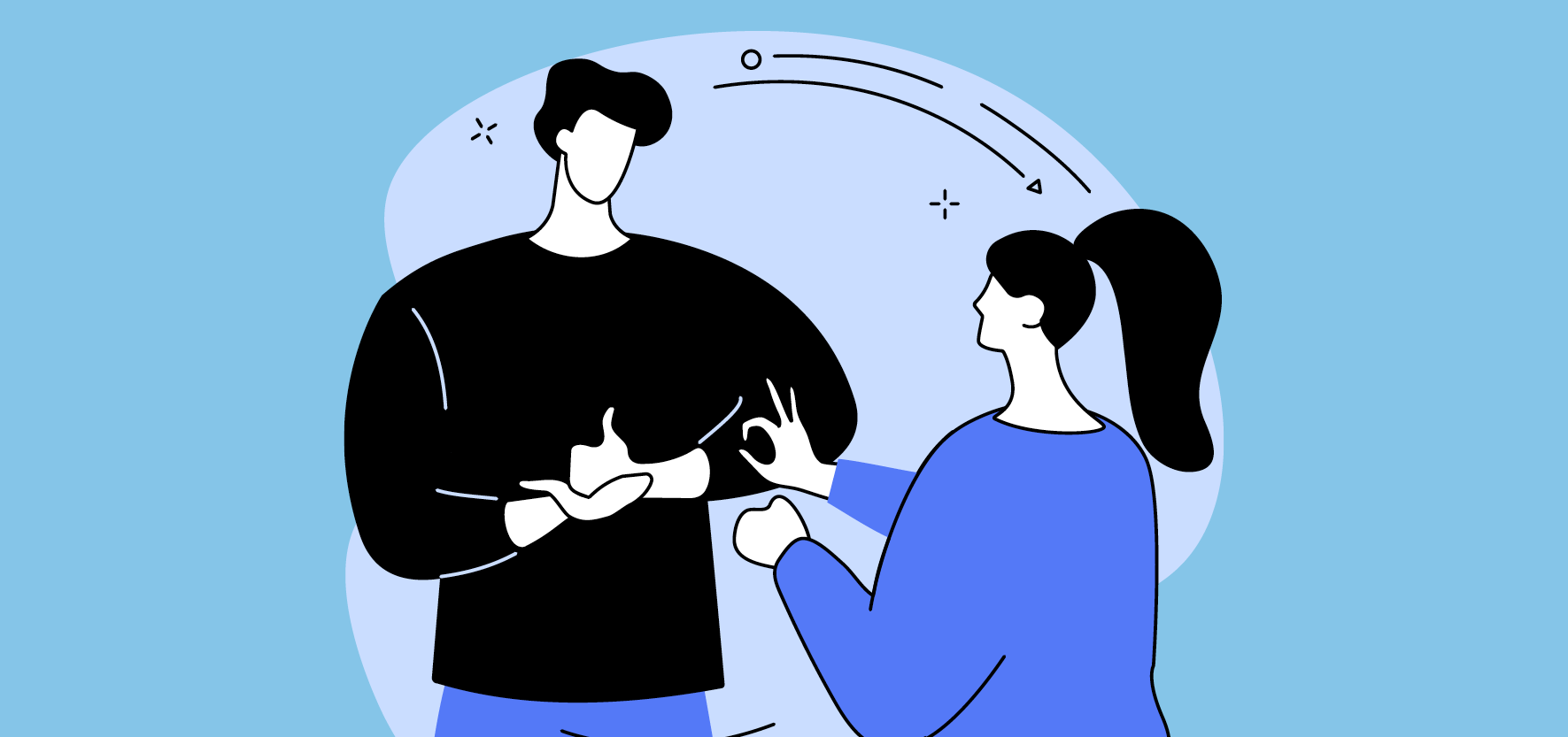 An illustration of two people communicating using sign language.